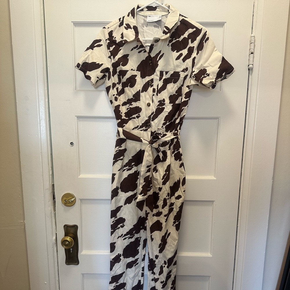 ASOS Brown and White Cow Print Jumpsuit
